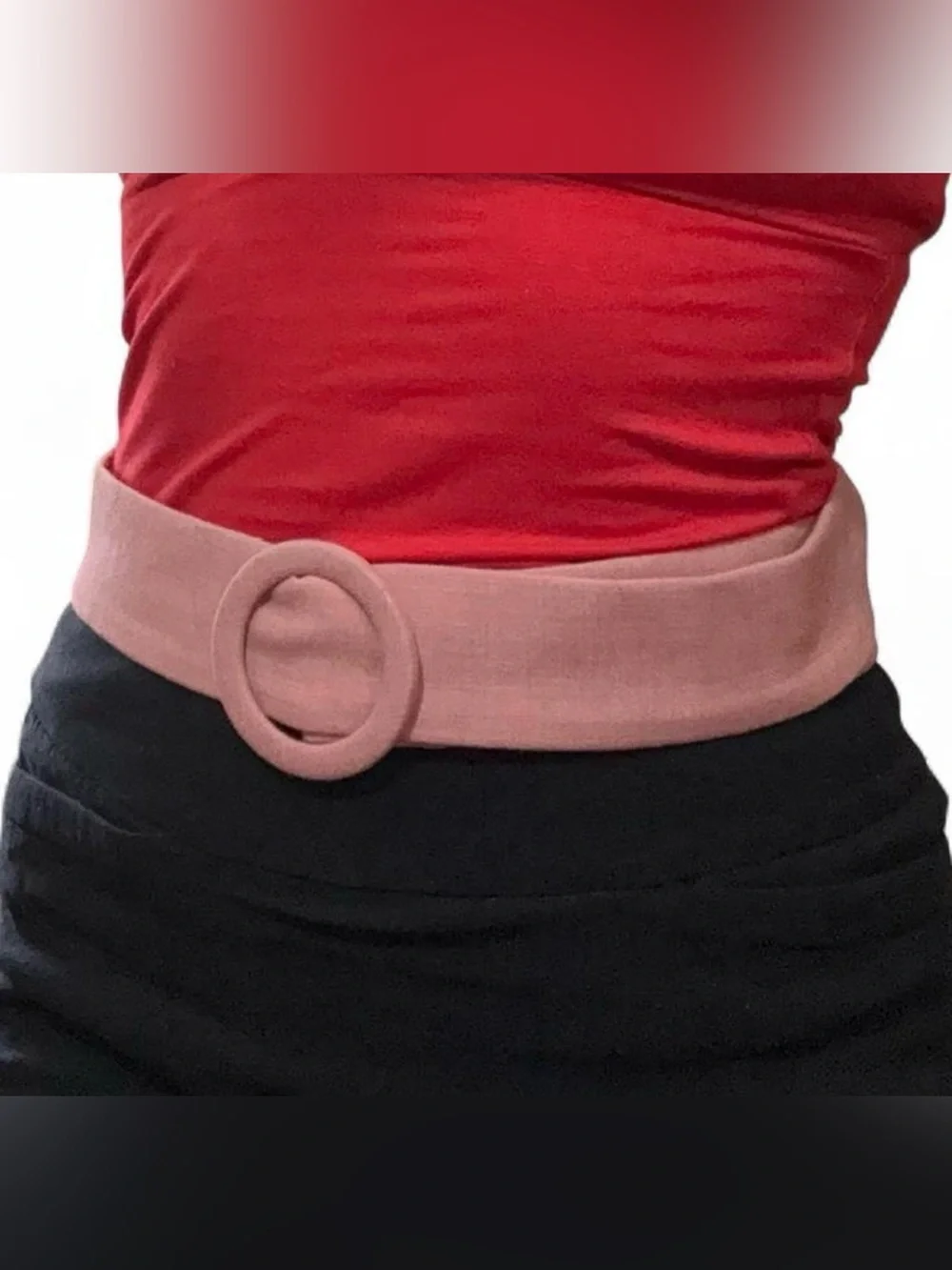Soft Pink Cotton Belt Circle Buckle Proper Academia Coquette Office Retro 42.5”